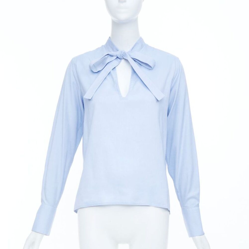 Valentino Blue Pussy Bow Blouse Shirt
